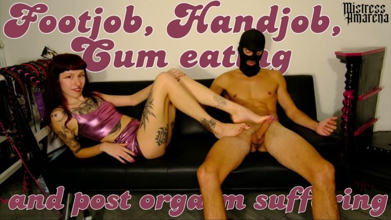 Footjob, handjob, cum eating and post orgasm tort – ruined orgasms clip preview with Amarena Milan