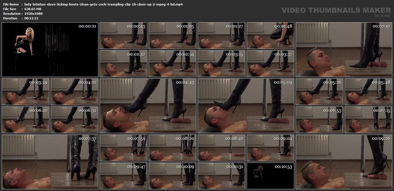 Lady Latisha's Slave Licking Boots Clean & Gets Cock Trampling Clip 1B - Close Up 2! (MPEG-4 HD) - screenshots